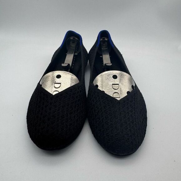 Rothys Ballet Flats Solid Black Size 7 1/2 Round Toe Blue Halo - Picture 2 of 5